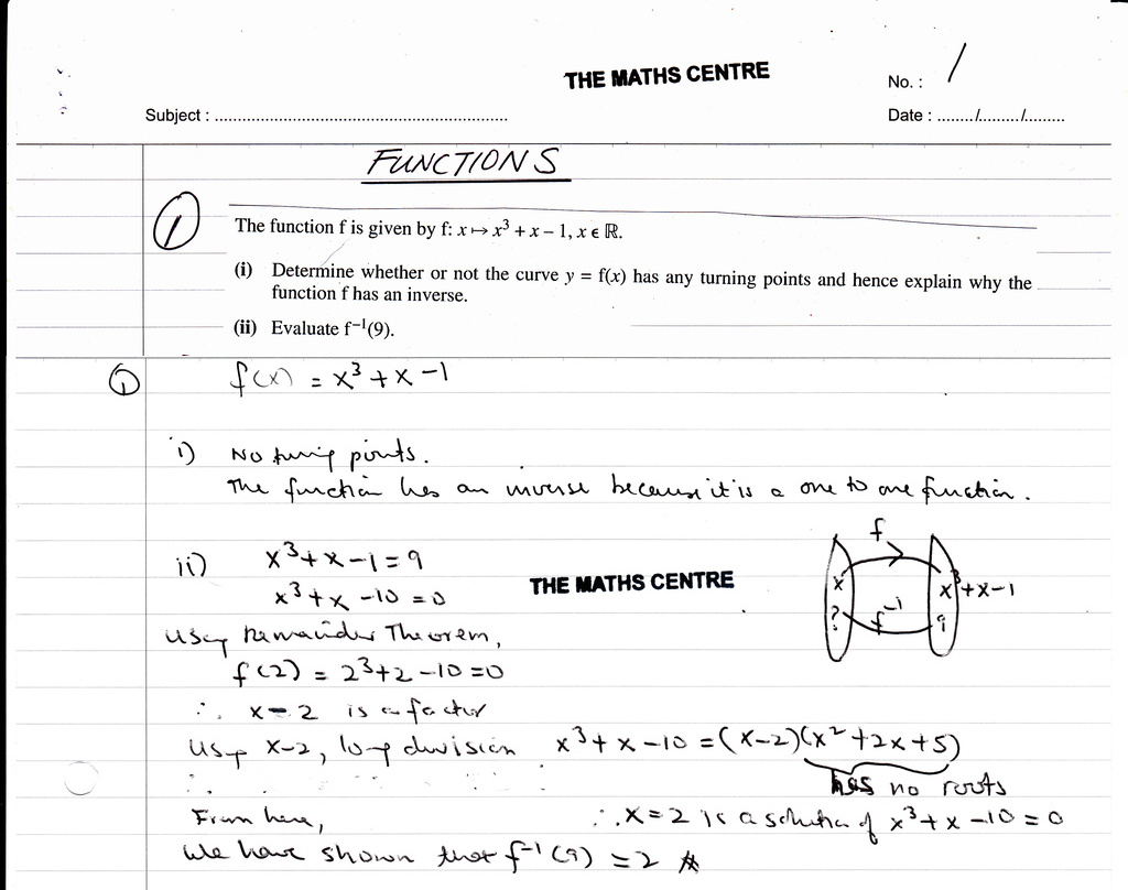 Functions - IGCSE Year 10 revision questions - The Maths Centre